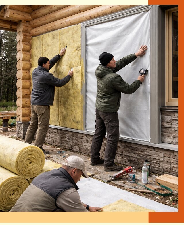 Утепление бревенчатого дома в Карталах от 7980 руб/м2 — заказать под ключ | ТепломастерКрт