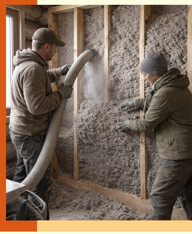 Утепление бревенчатого дома эковатой в Карталах