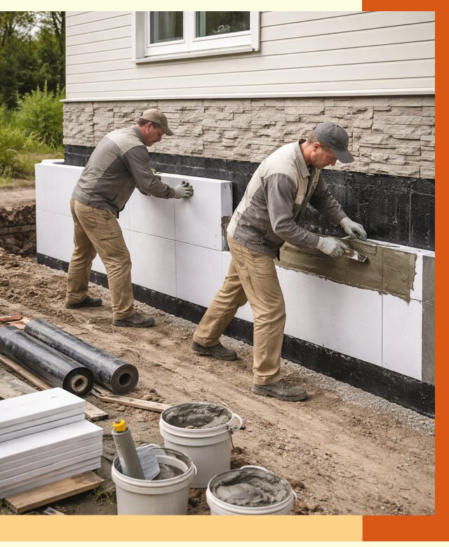 Утепление фундамента снаружи в Карталах от 4381 руб. за м² | ТепломастерКрт