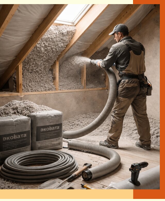 Утепление мансарды эковатой в Карталах от 2295 руб/м2 — монтаж, задувка, цена | ТепломастерКрт