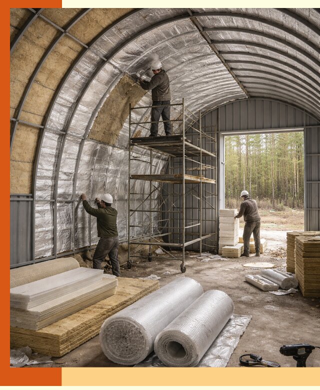 Утепление арочного ангара под ключ в Карталах