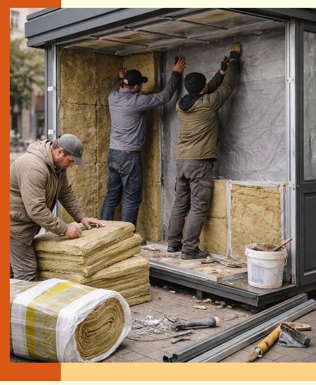 Утепление павильона шаурмы под ключ в Карталах