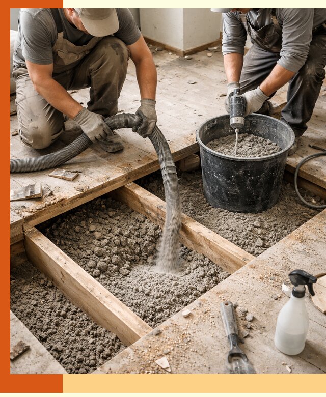 Заполнение пустот пола в Карталах полиуретаном и пенополистиролом