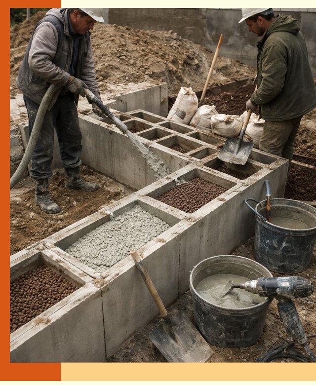 Заполнение полостей фундамента в Карталах герметичным утеплением и повышением прочности