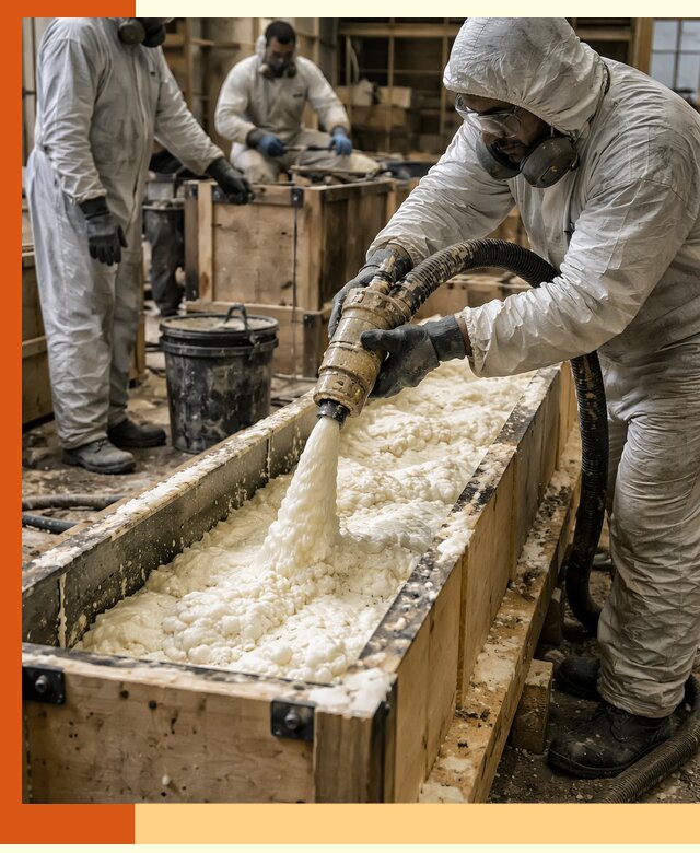 Заливка пенополиуретана в формы для утепления в Карталах