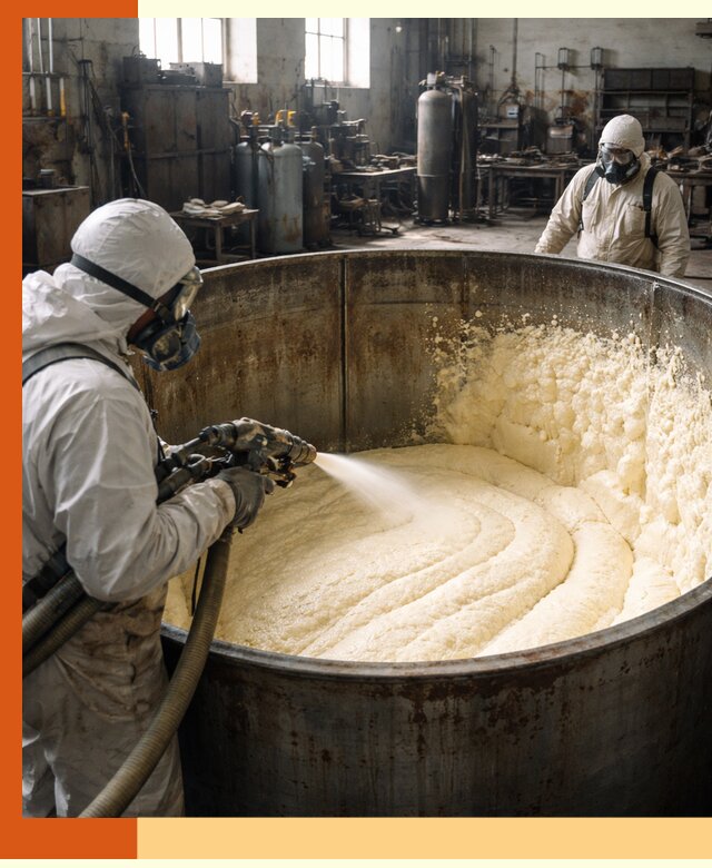 Заливка ппу в емкости с полной изоляцией и герметизацией в Карталах