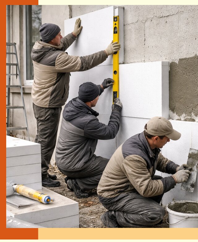 Утепление пенопластом наружных стен и фасадов в Карталах