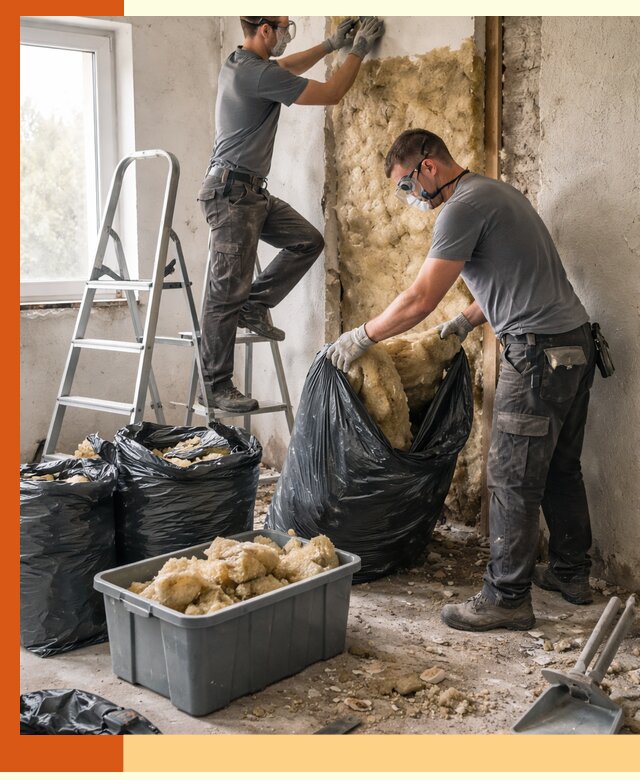 Демонтаж старого утеплителя и вывоз отходов в Карталах